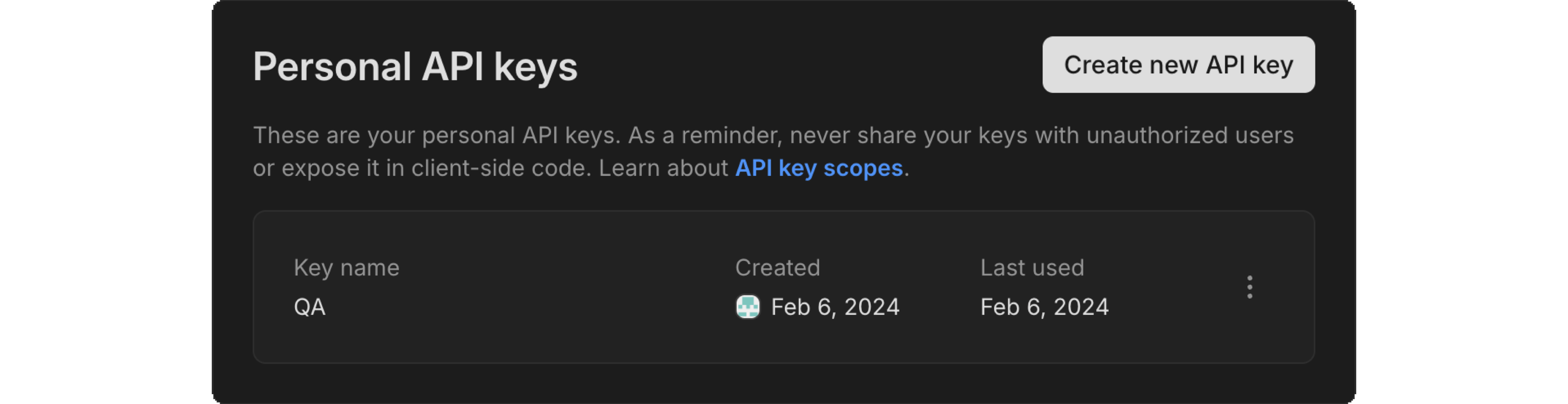 Creating a personal API key in the Neon Console
